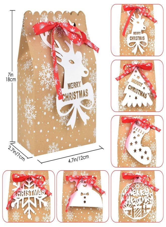 ERKOON 12Pcs Christmas Kraft Paper Bags Treat Bags Candy Cookie Boxes with Tags 5 x 3 x 7In Xmas Favor Goodies Bags for Winter/Holiday Party - Image 2